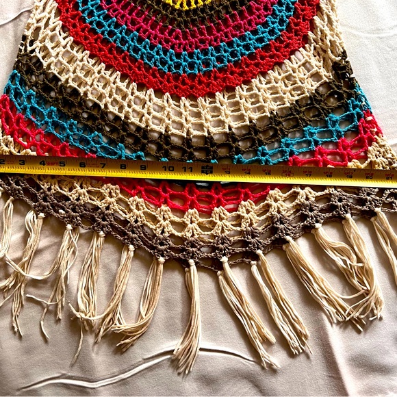 👚 Super Airy, Fringed Crocheted Cover-Up Beach Dress | Sz S - Picture 3 of 5